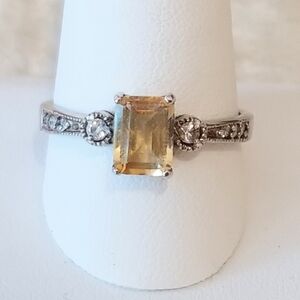 Victorian Revival Genuine Citrine & CZ Sterling Ring Avon 2007 Nov Birthstone